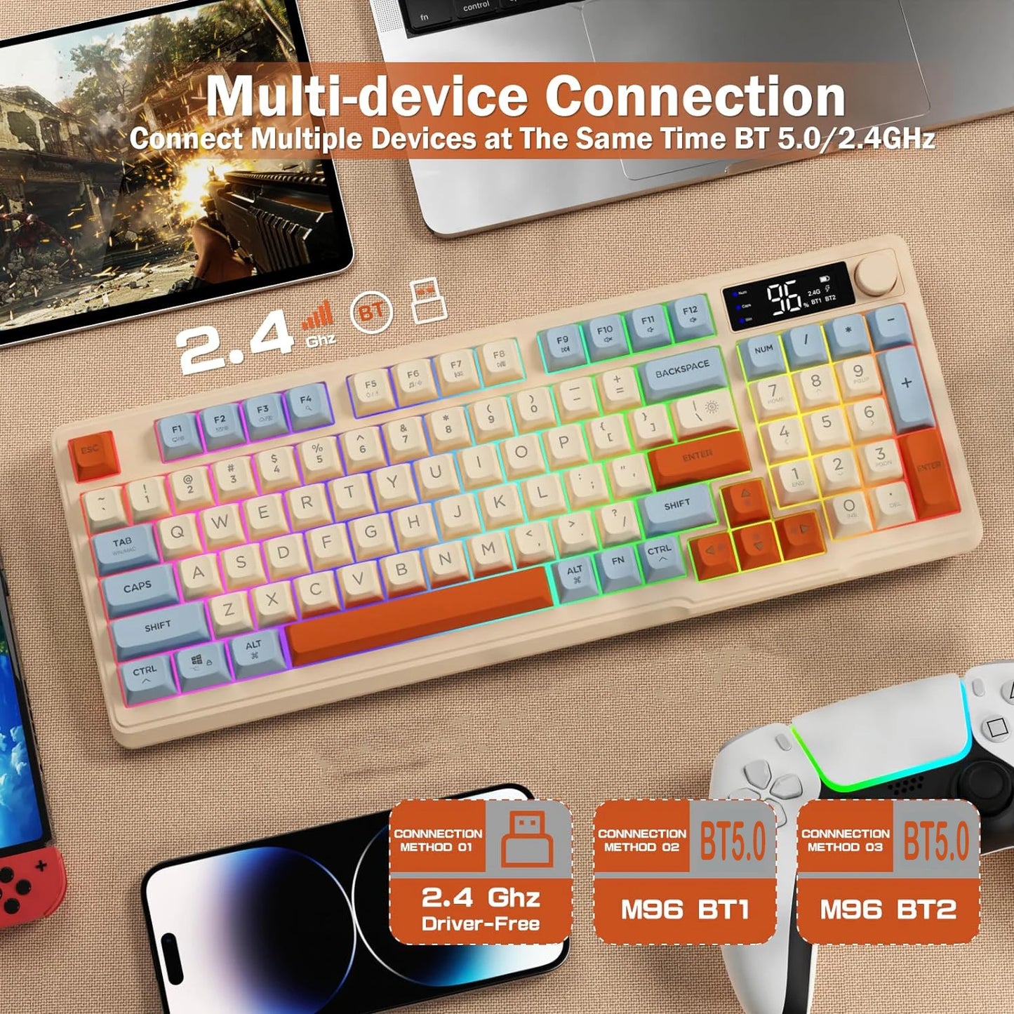 Attack Shark Wireless Gaming Keyboard With Display Screen and Knob