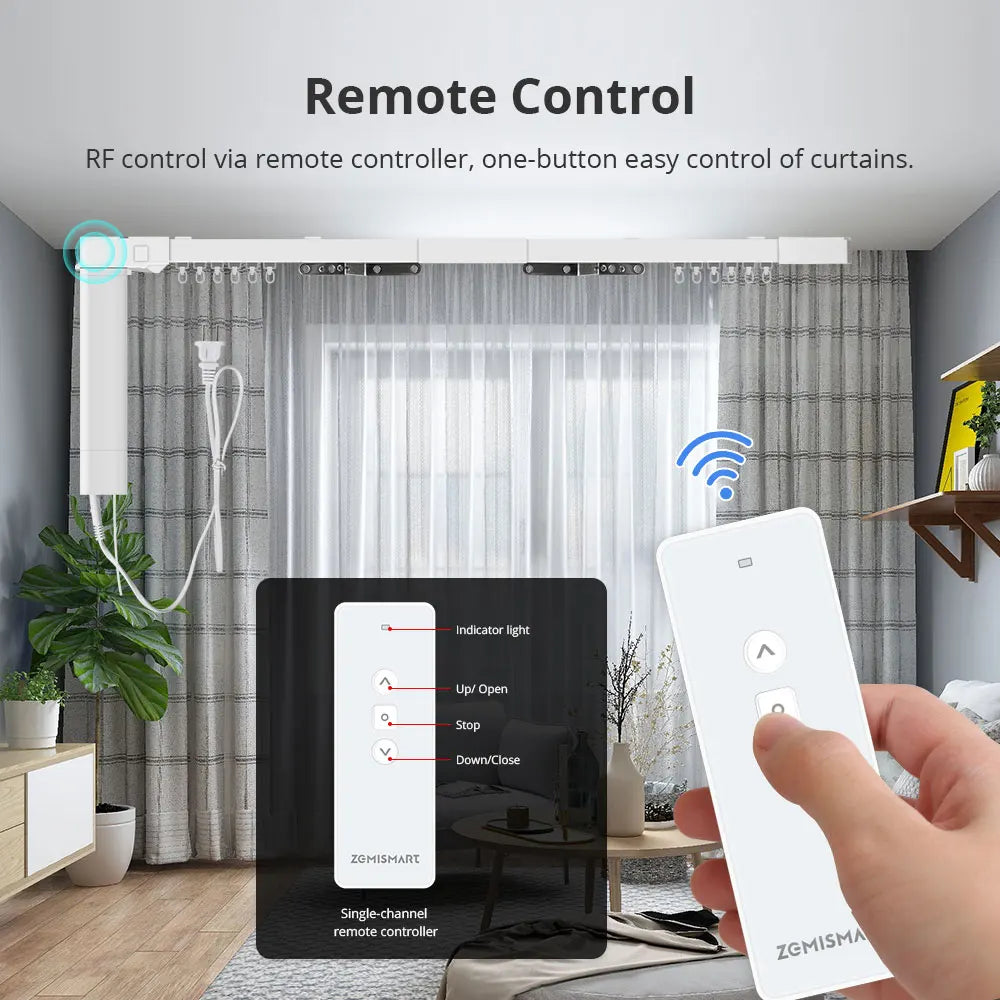 Zemismart Matter Over WiFi Electric Curtain Track With Smart Motor