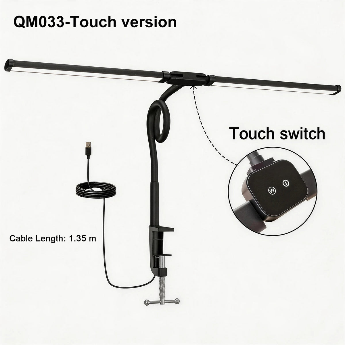 Eye-care Double Head Desk Lamp LED Clip-on 180 Degree Foldable 3 Color Modes Adjustable 3000K-6000K 10 Brightness Levels Computer Screen Light for Home Reading PC Game