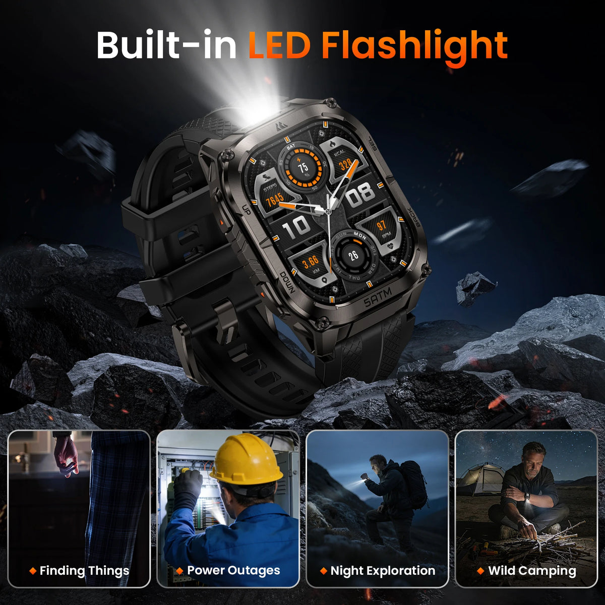 KOSPET TANK M4C GPS Smartwatch For Men Waterproof Integrated Flashlight