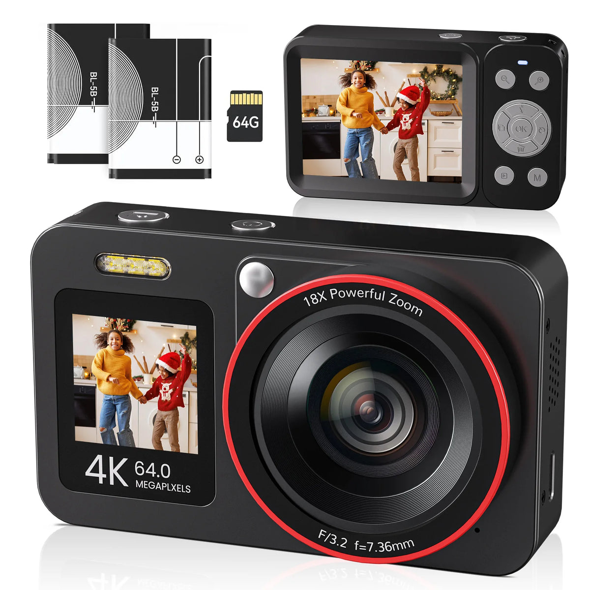 Portable 4K Digital Camera With 64MP Sensor And 18X Zoom