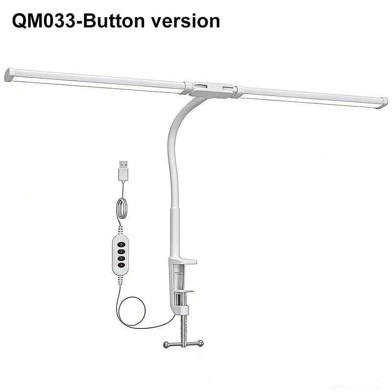 Eye-care Double Head Desk Lamp LED Clip-on 180 Degree Foldable 3 Color Modes Adjustable 3000K-6000K 10 Brightness Levels Computer Screen Light for Home Reading PC Game