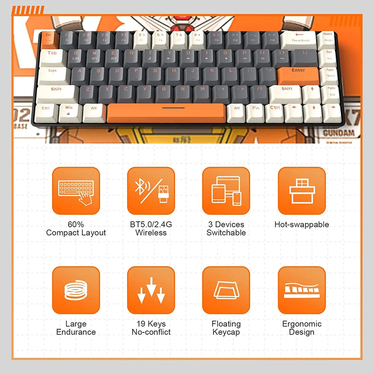 Attack Shark 68 Key Dual Mode Mechanical Keyboard Hot Swappable