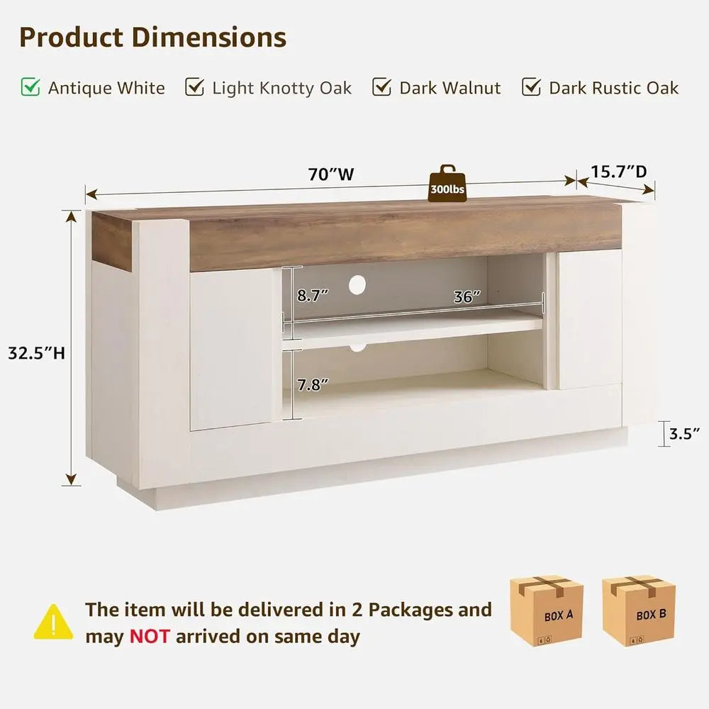 Contemporary Wood TV Stand With Open Shelves And Cabinet