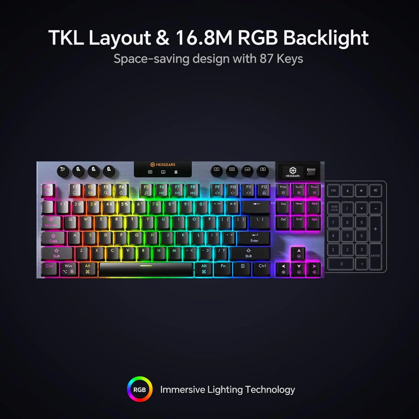 HEXGEARS A3 Bluetooth 2.4G Wireless Keyboard Type C Wired RGB