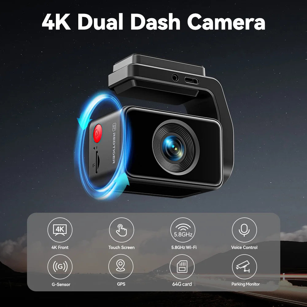 Redtiger A4 4K Dash Cam Front And Rear Recorder GPS