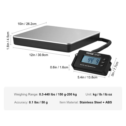 SucceBuy 440Lb Digital Shipping Scale Tare Function HD LCD