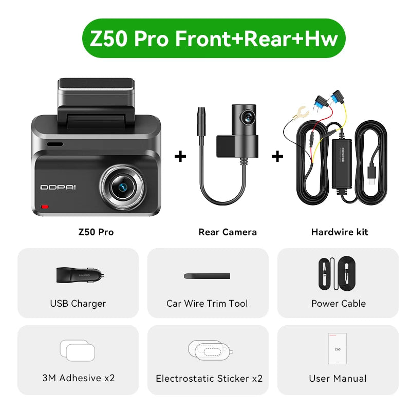 DDPAI Z50 Pro DashCam 4K FrontRear DVR GPS ADAS Plus