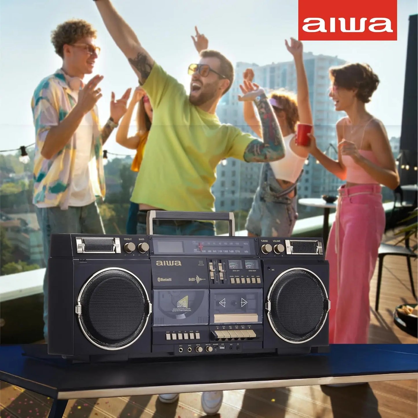 Retro Boombox CD Cassette Recording Bluetooth FM AM USB SD