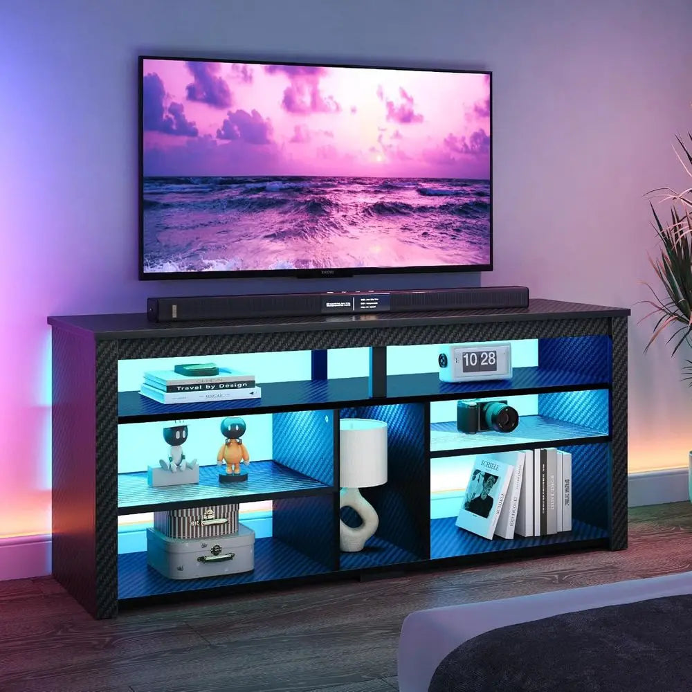 Modern LED TV Stand With Media Storage And Adjustable Shelves