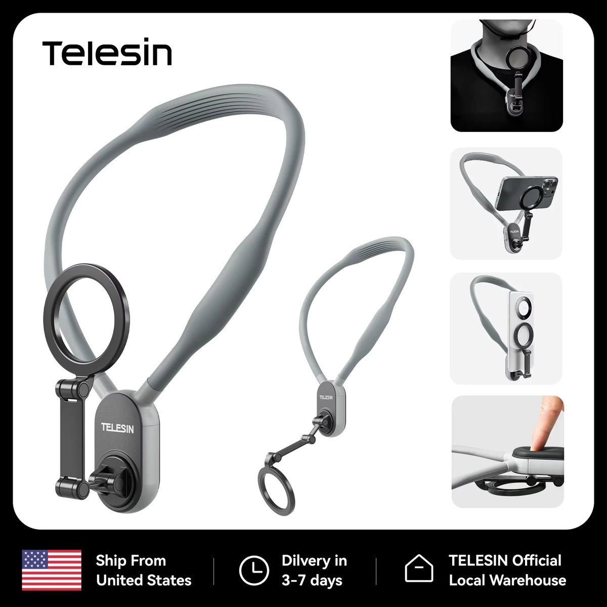 TELESIN Silicone Magnetic Neck Mount Quick Release Phone Stand for Iphone Magasafe SAMSUNG HUAWEI XIAOMI Universal Phone Holder