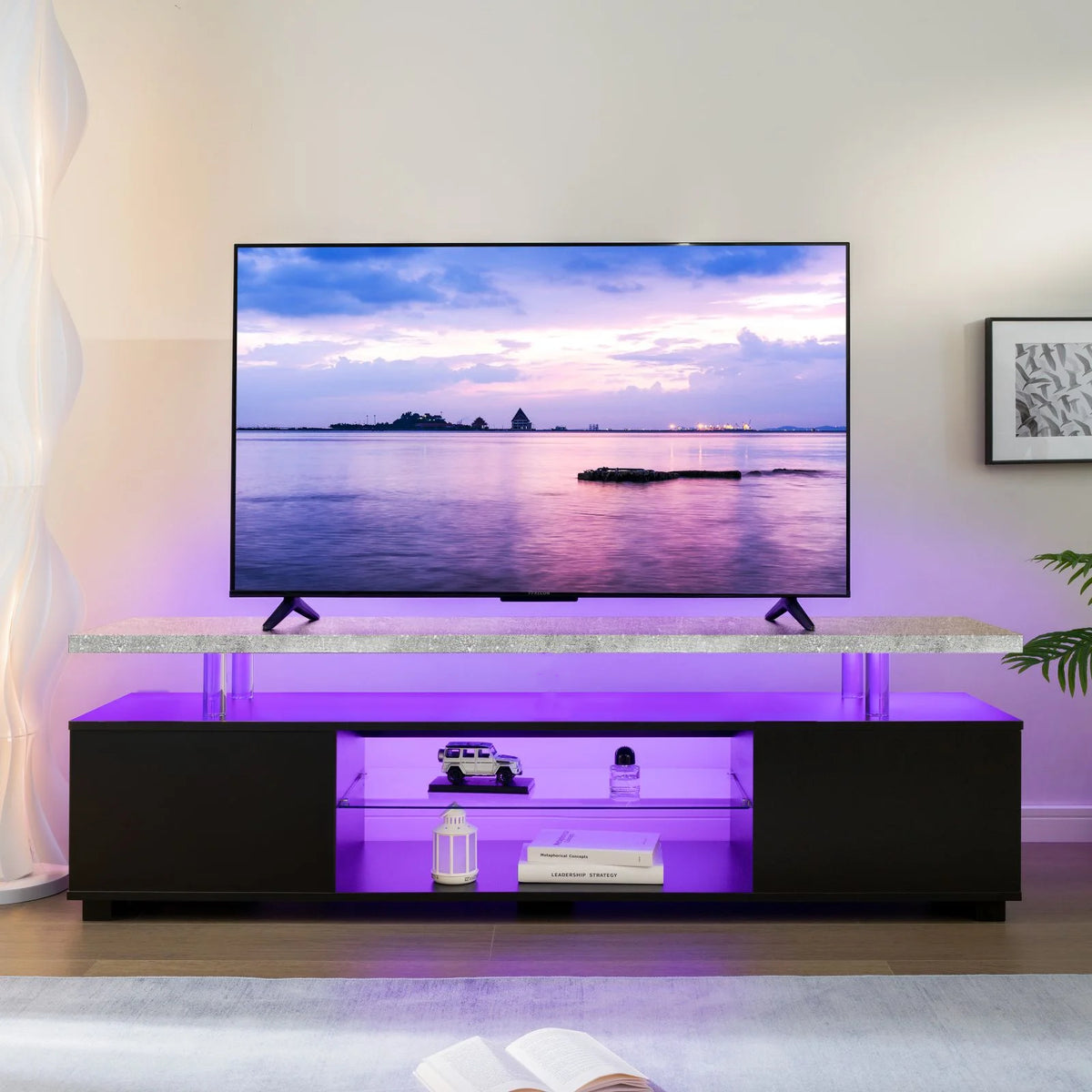 Cubehom Modern LED TV Entertainment Center With Storage Console