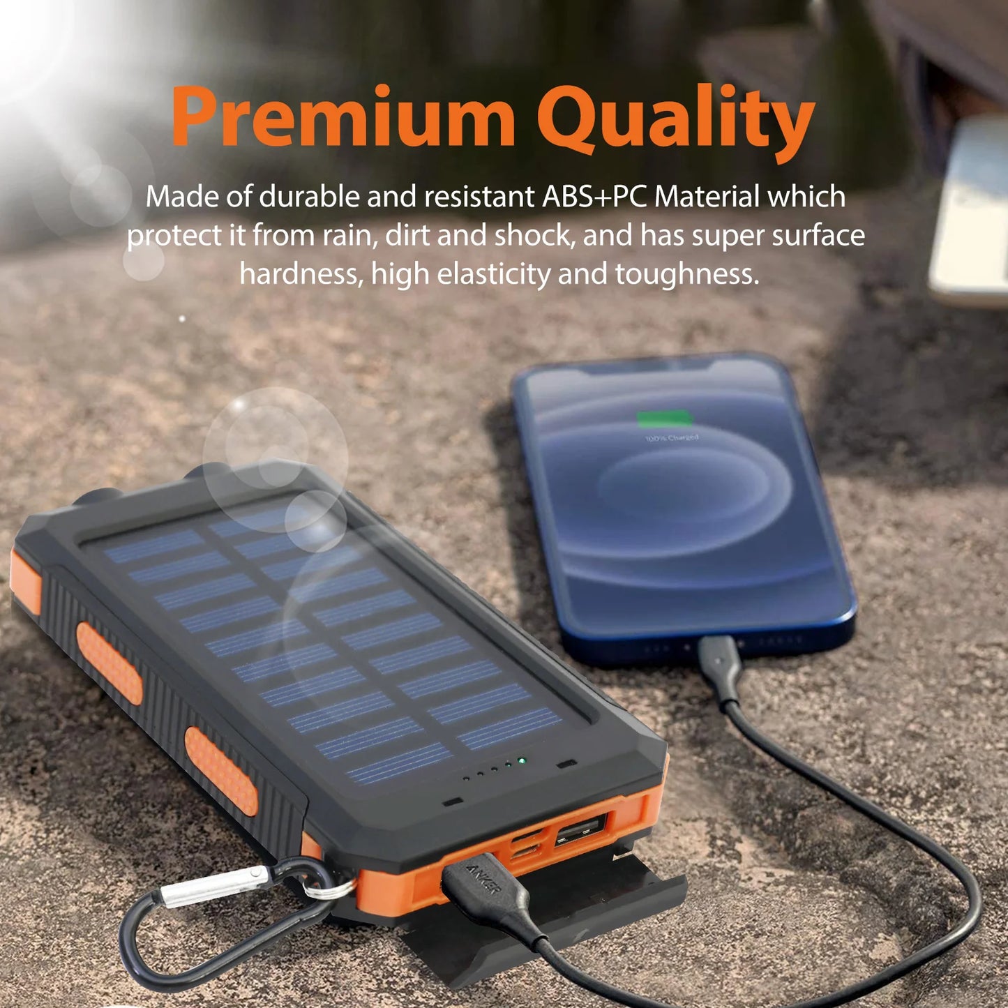 20000mAh Solar Power Bank Waterproof Dual USB Ports LED Light