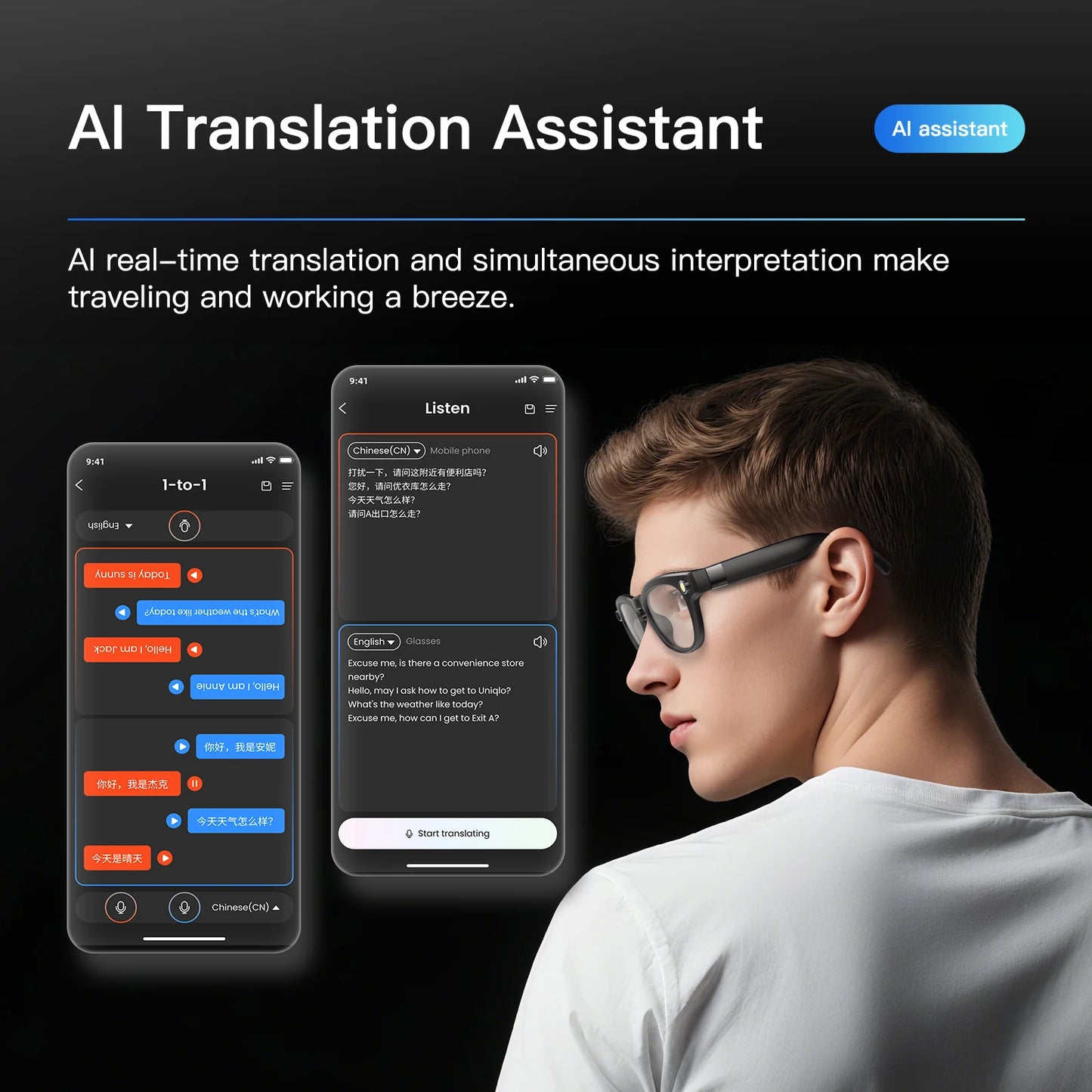 EIGIIS AI Smart Glasses With Bluetooth Call And AI Translation