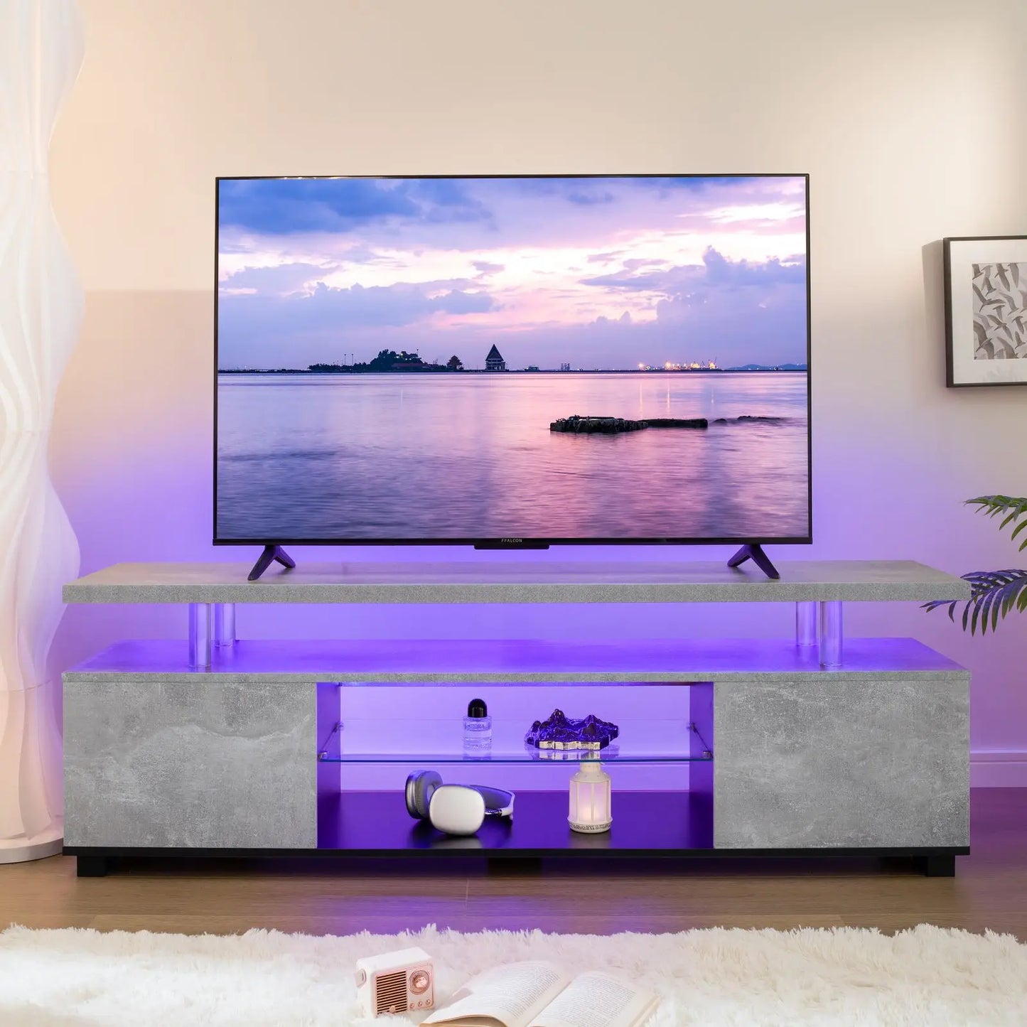 Cubehom Modern LED TV Entertainment Center With Storage Console