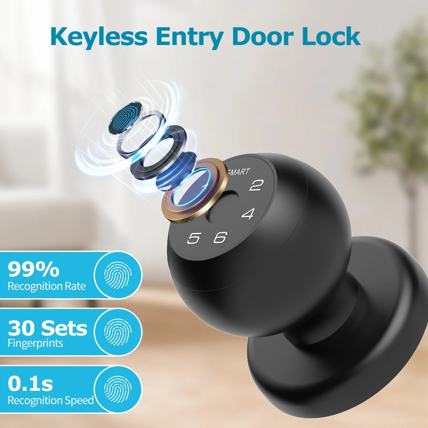 Viladepot Ball Shaped Smart Lock With Fingerprint And Keypad