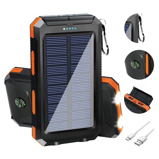 20000mAh Solar Power Bank Waterproof Dual USB Ports LED Light