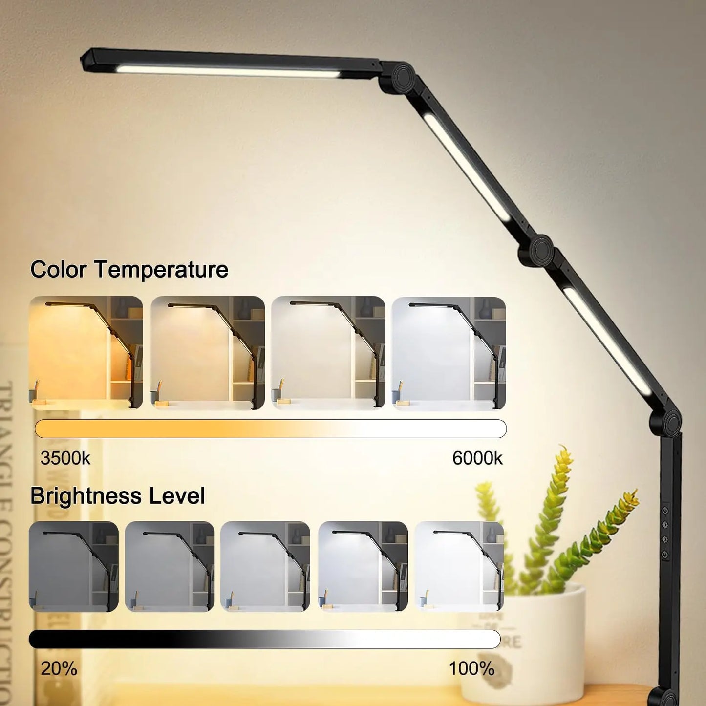 LED Desk Lamp With Clamp Flexible Swing Arm 4 Modes 5 Brightness Levels