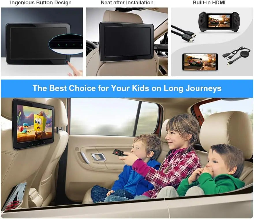 XMSJ Car Headrest Monitor with HDMI 1080P IPS for Backseat