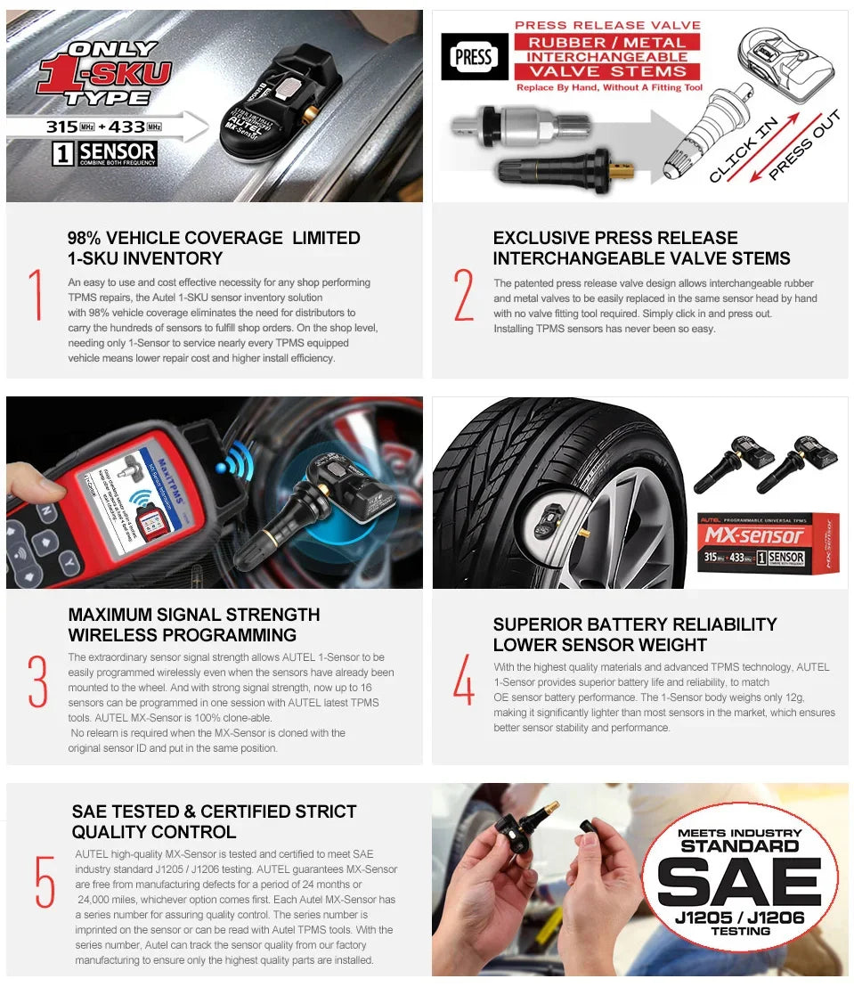 Autel Mx Tpms Sensor 315Mhz 433Mhz Tire Pressure Monitor
