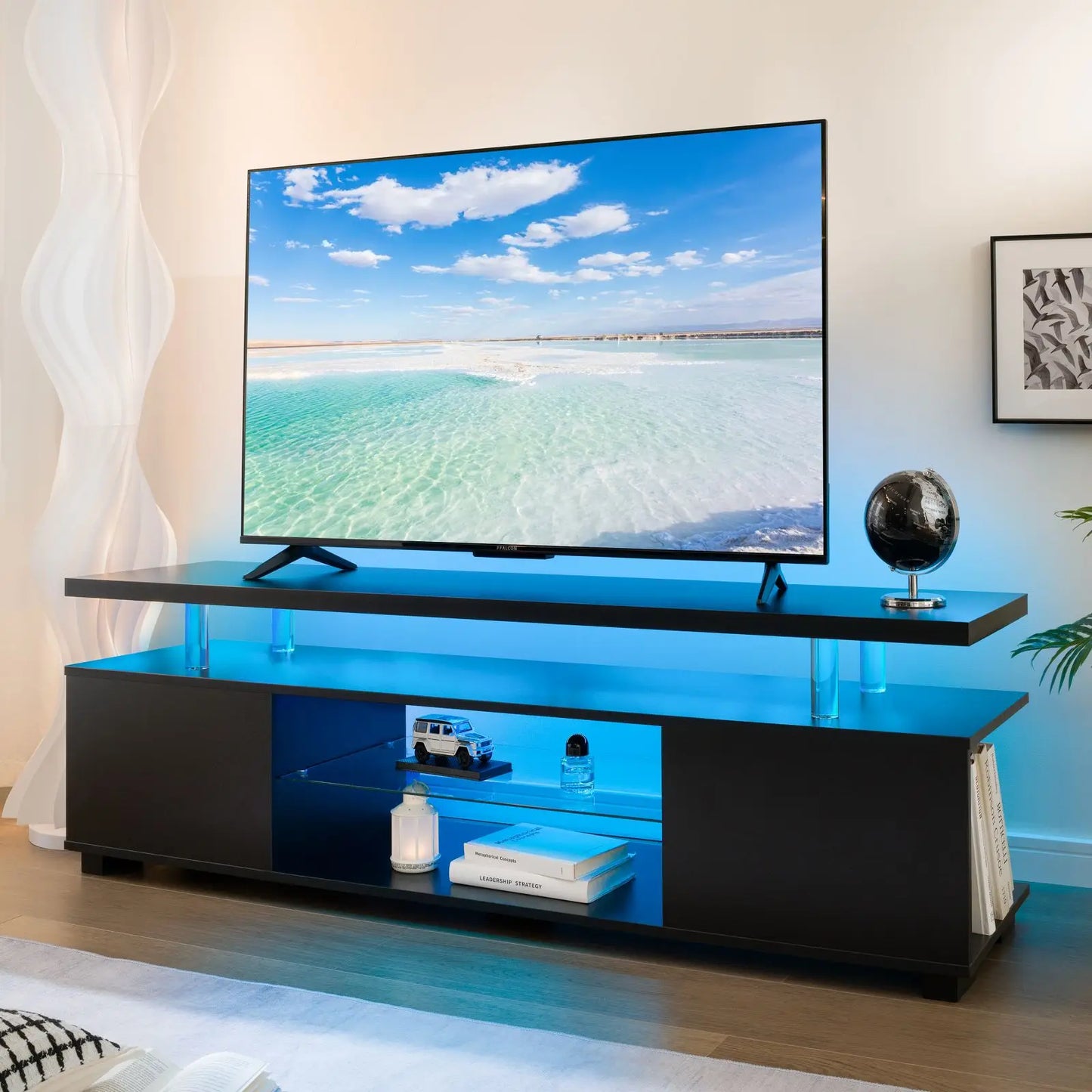 Cubehom Modern LED TV Entertainment Center With Storage Console