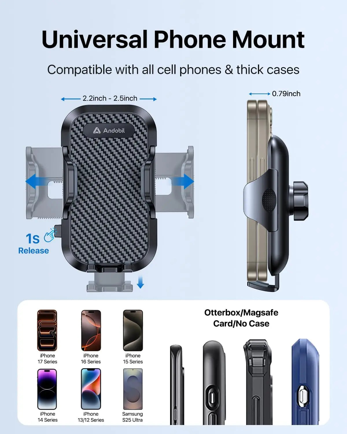 Military Grade Car Phone Holder 89lb Suction Mount