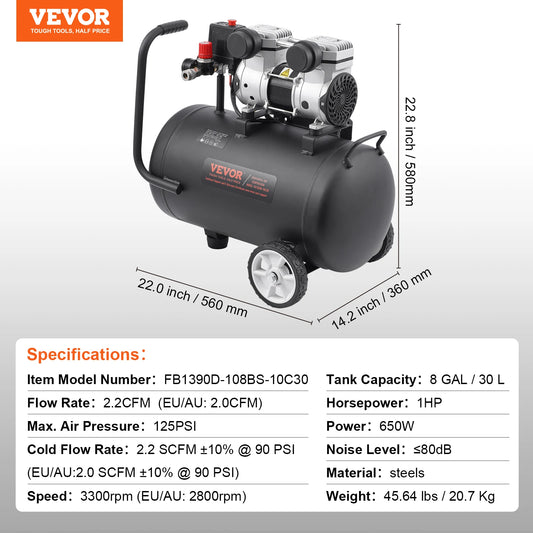 Vevor High Pressure Quiet Oil Free Air Compressor Pump