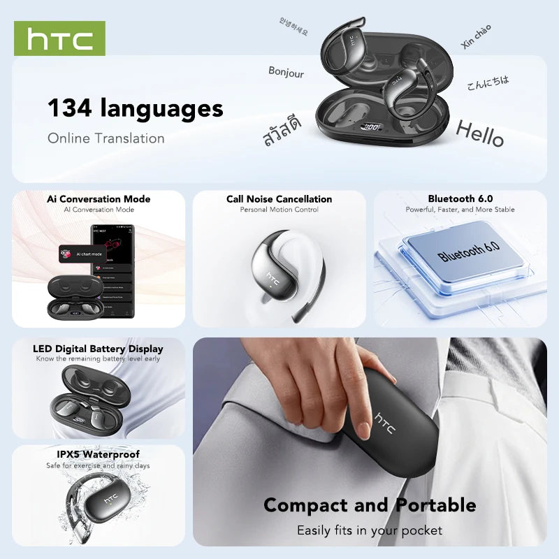 HTC NE57 Bluetooth Earbuds Active Noise Canceling 30Hr PlayBack