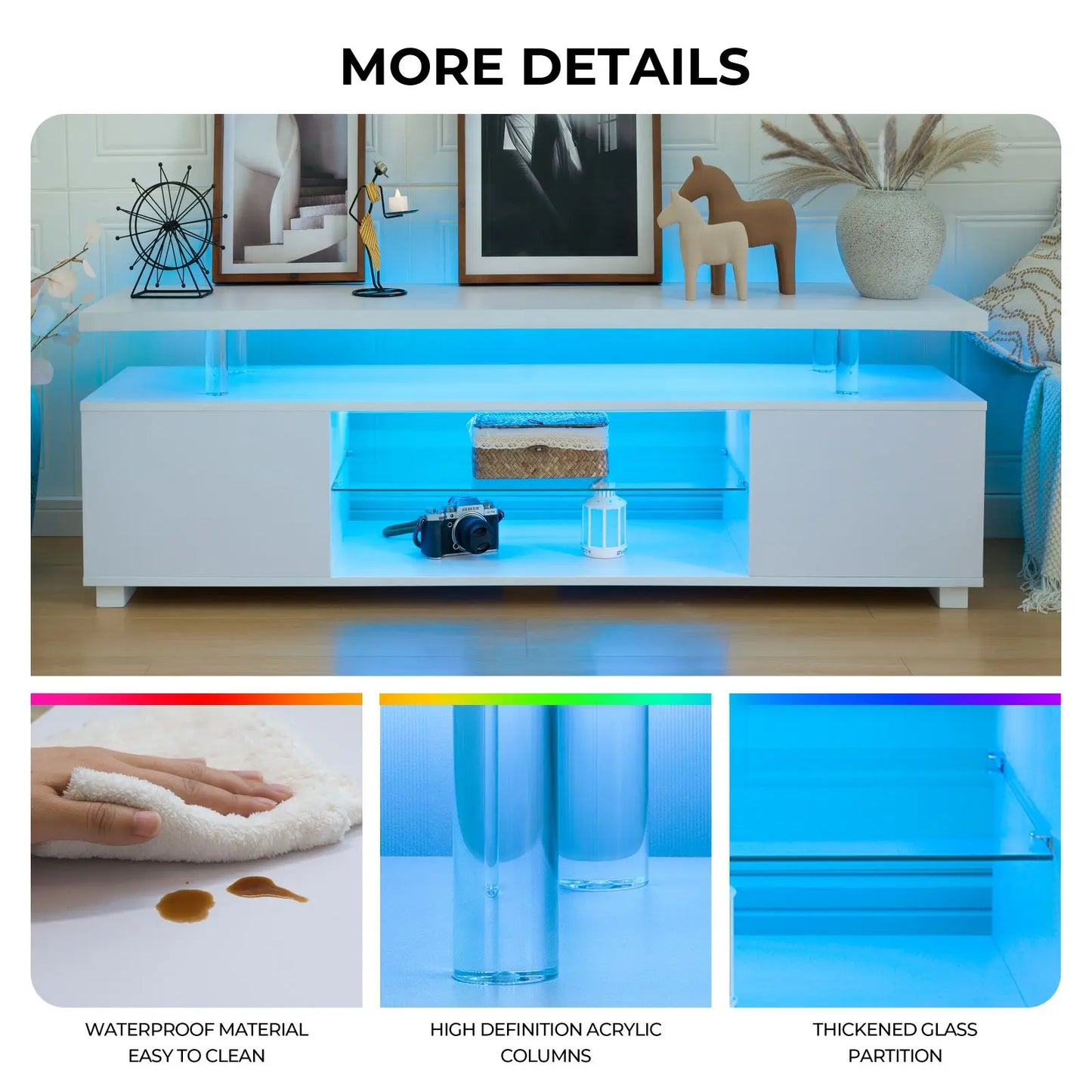 Cubehom Modern LED TV Entertainment Center With Storage Console