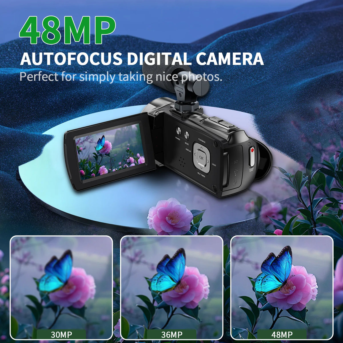 Professional Handheld Vlog Camera 4K 48MP Digital Zoom Flip Screen