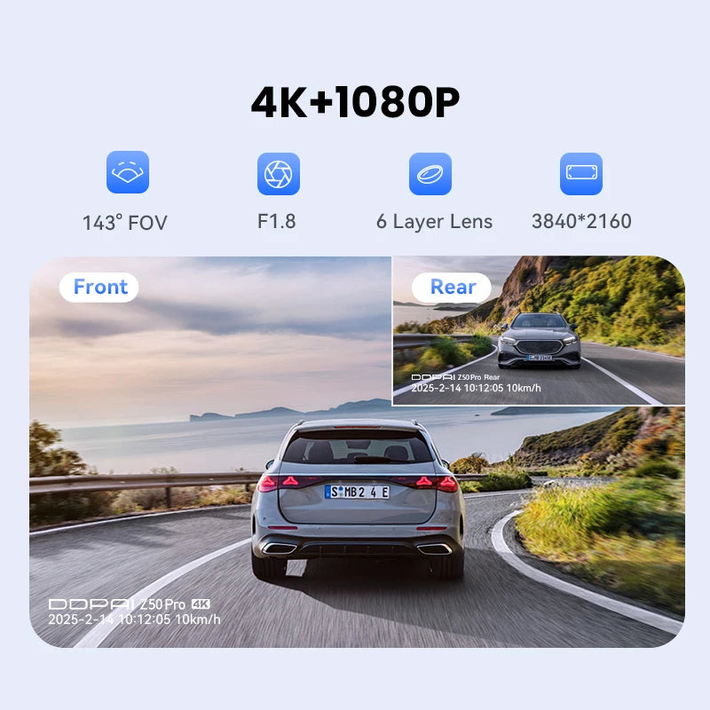 DDPAI Z50 Pro DashCam 4K FrontRear DVR GPS ADAS Plus