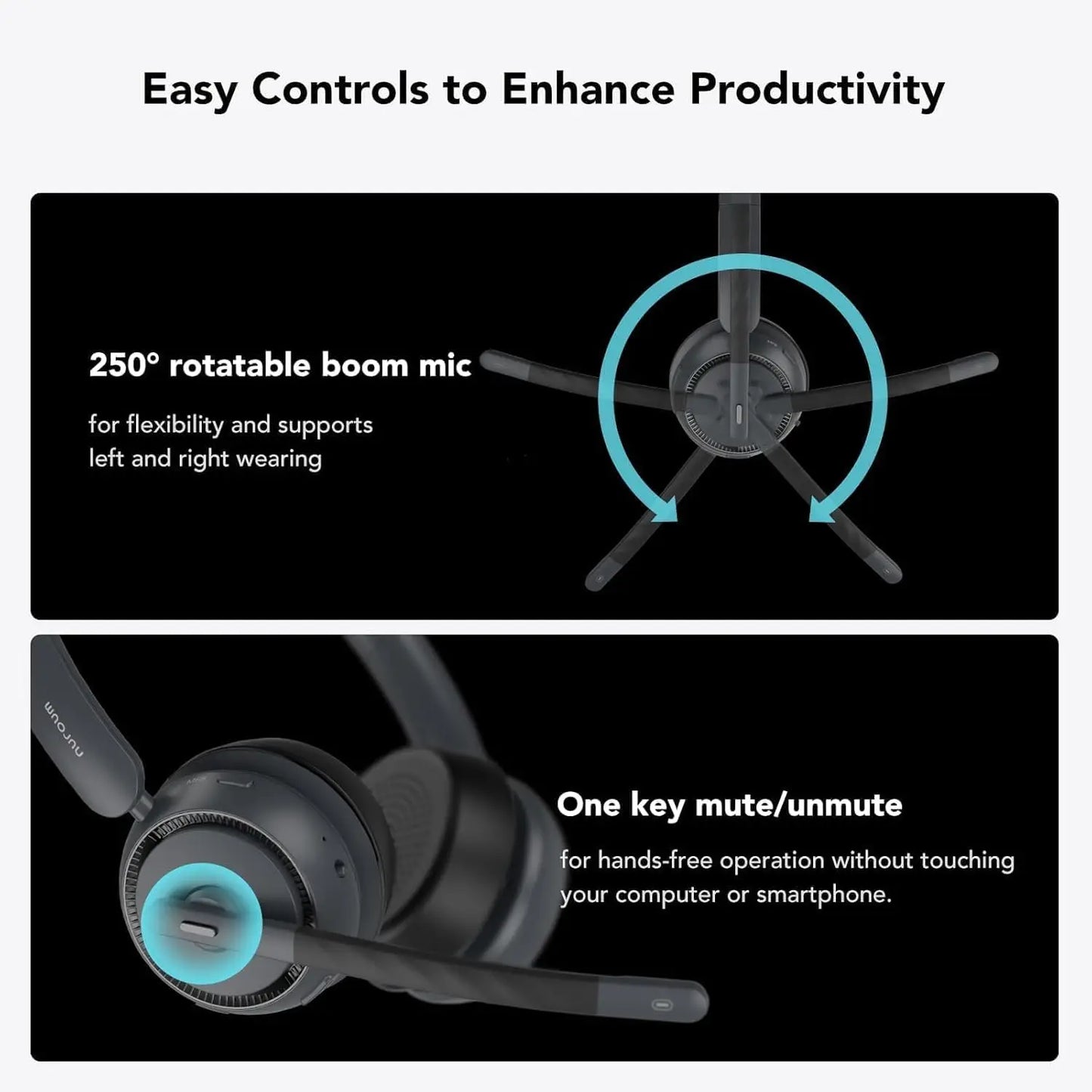 Nouroum Bluetooth 5.3 Over Ear Wireless Headphones Noise Cancelling Mic