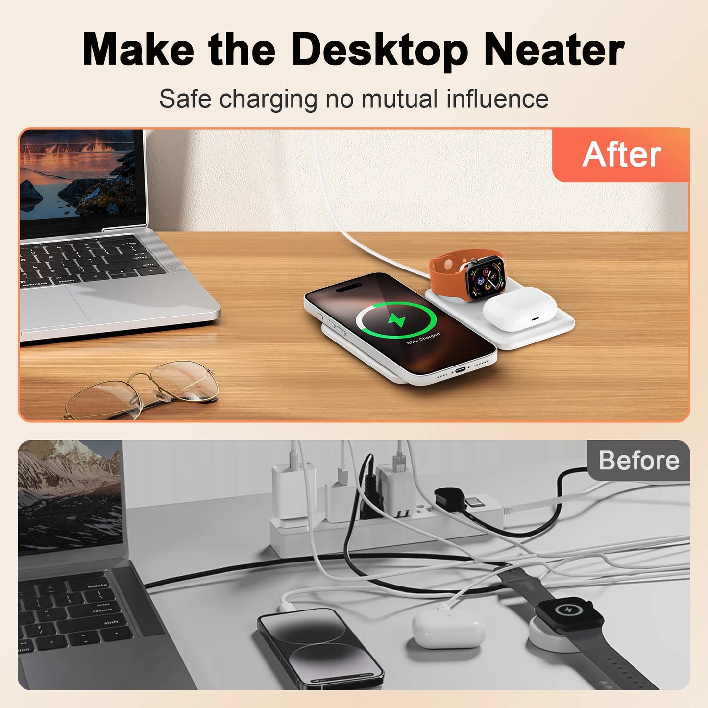 Magnetic 3In1 Foldable Wireless Charger For Phones And Watches