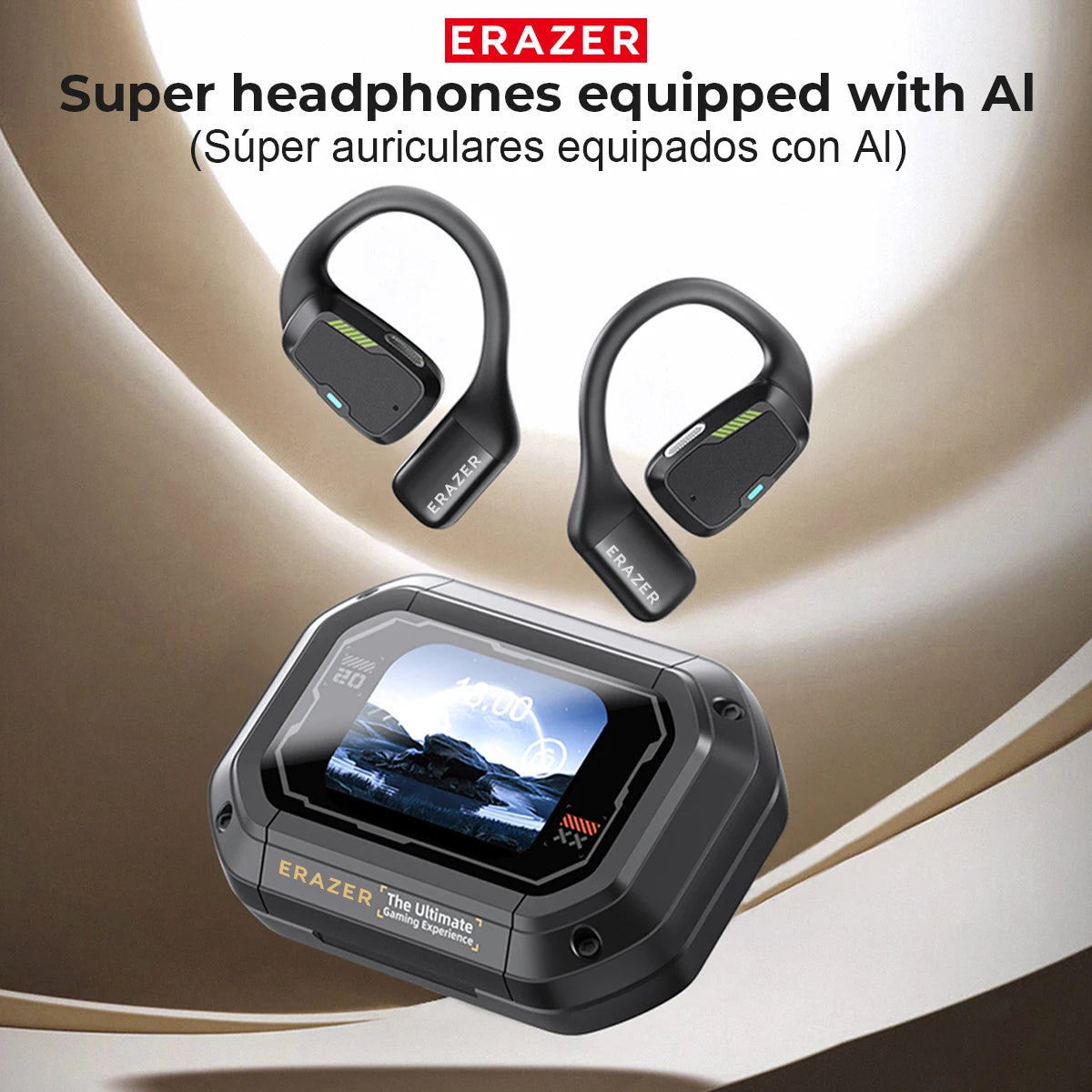 HD LCD AI Translator Bluetooth Wireless Earphones Active Noise Cancellation