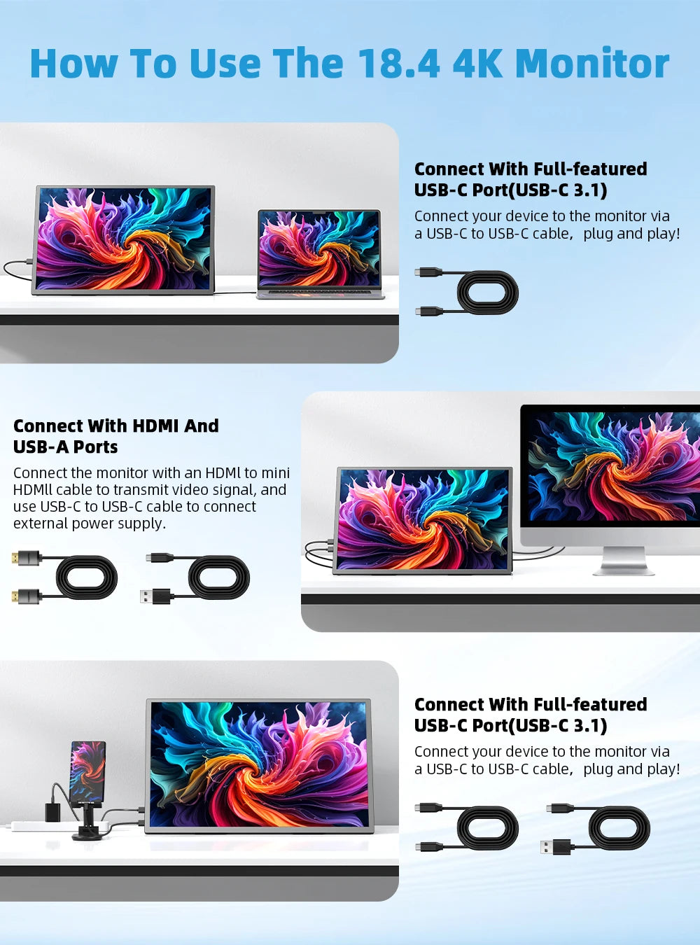 UPERFECT 4K QLED Portable Monitor For Laptop And Gaming