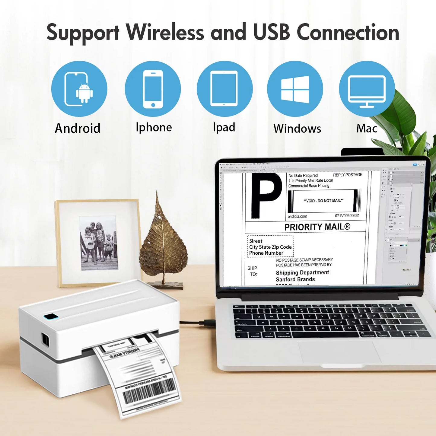 TakeYou Thermal Label Printer Portable No Ink 203DPI Bluetooth USB