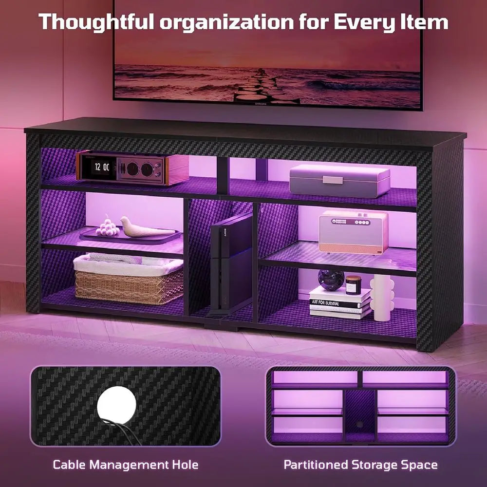 Modern LED TV Stand With Media Storage And Adjustable Shelves