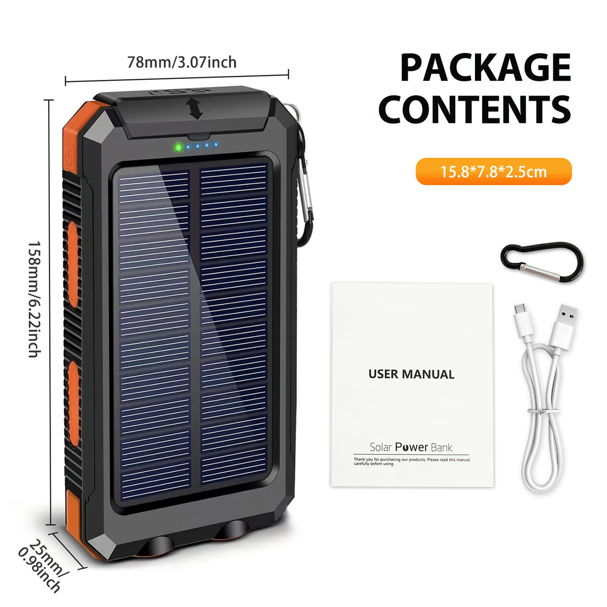 Solar Power Bank 10000mAh With Wireless Fast Charging And Waterproof