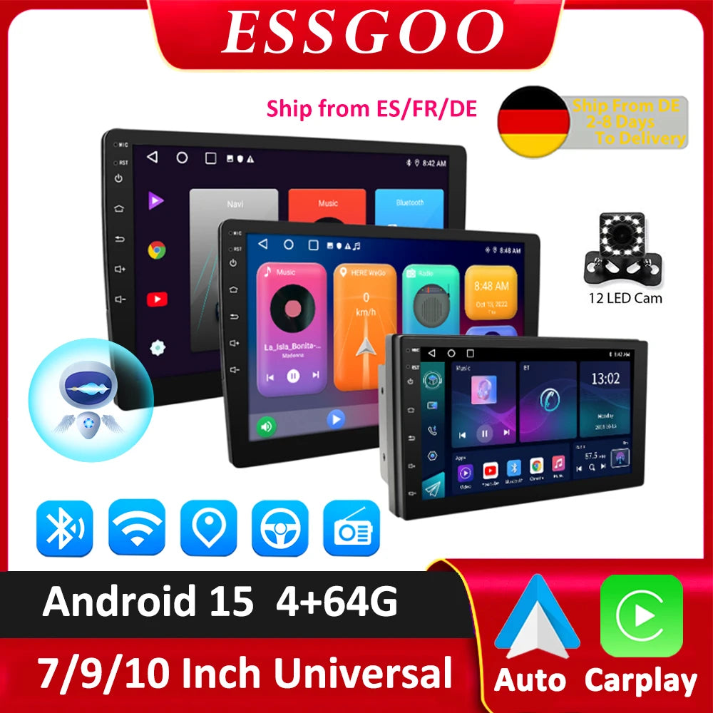ESSGOO Android Car Radio With Wireless CarPlay And Android Auto