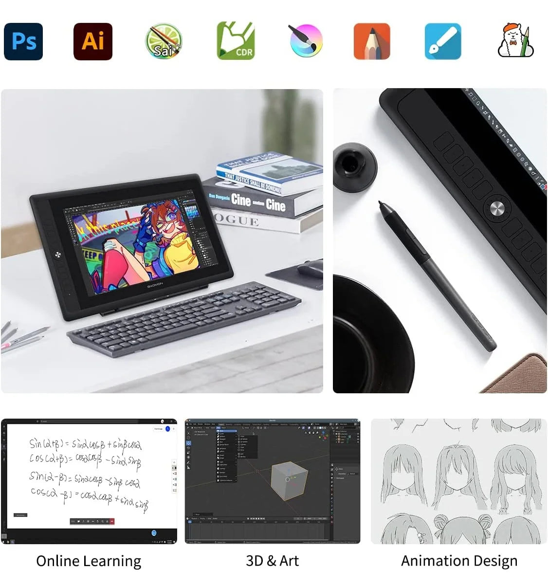 GAOMON PD156PRO Graphics Tablet Display 8192 Level Battery Free Pen