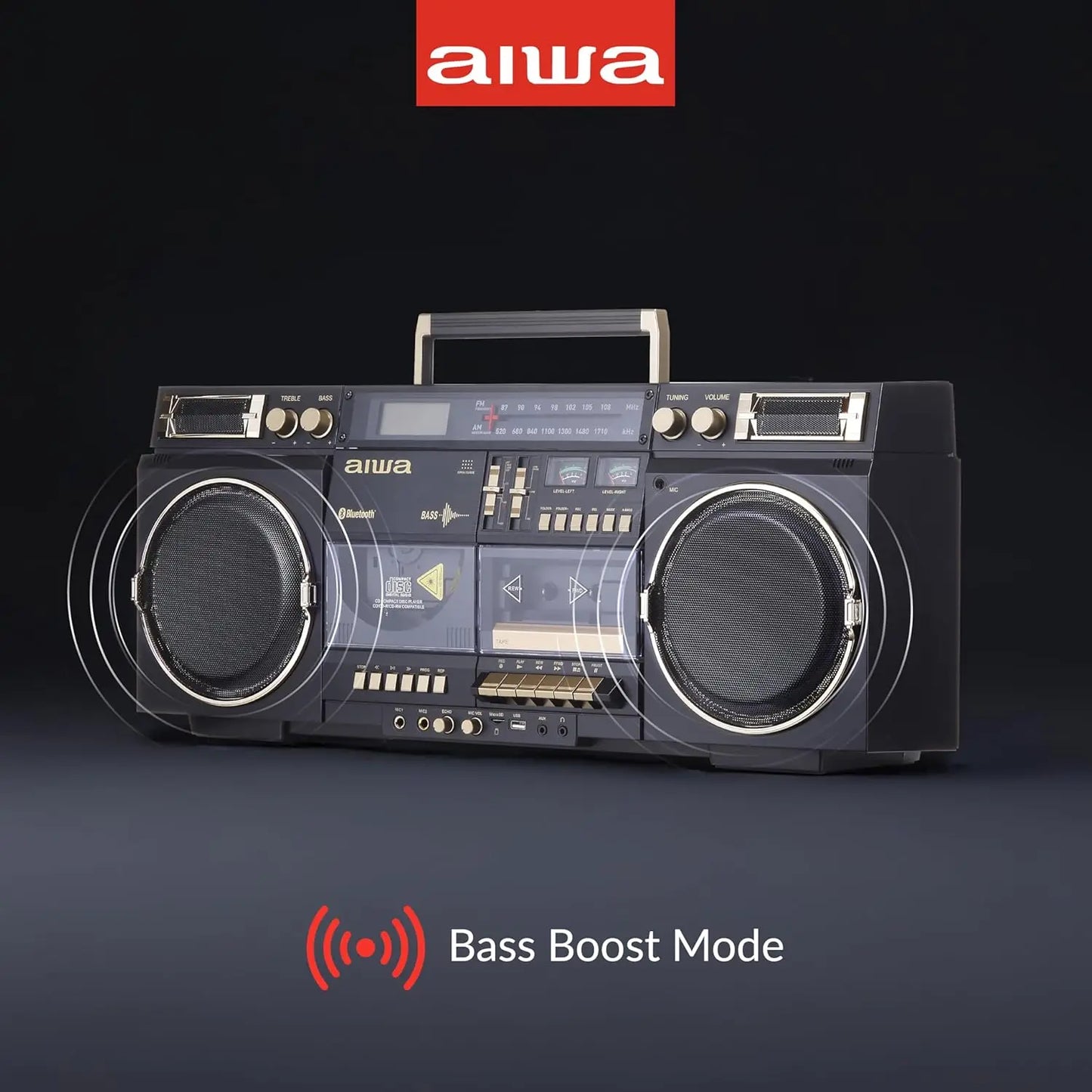 Retro Boombox CD Cassette Recording Bluetooth FM AM USB SD