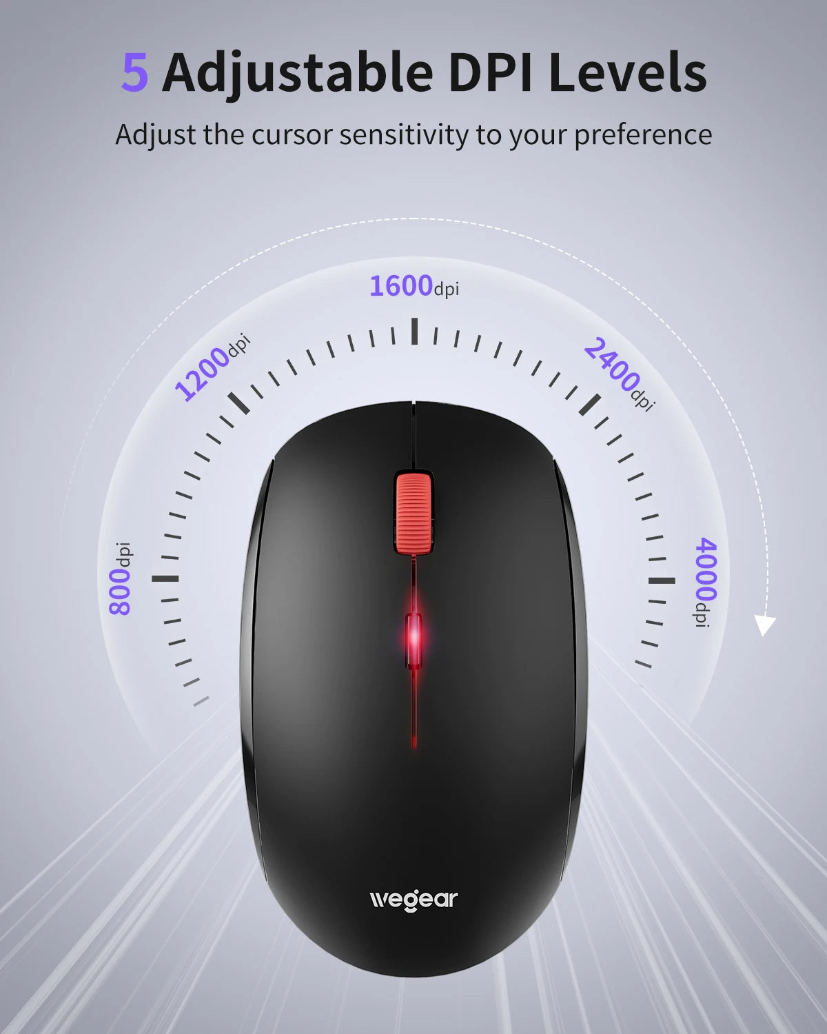 WEGEAR Wireless Mouse 2.4G Slim Cordless Ergonomic 4000DPI