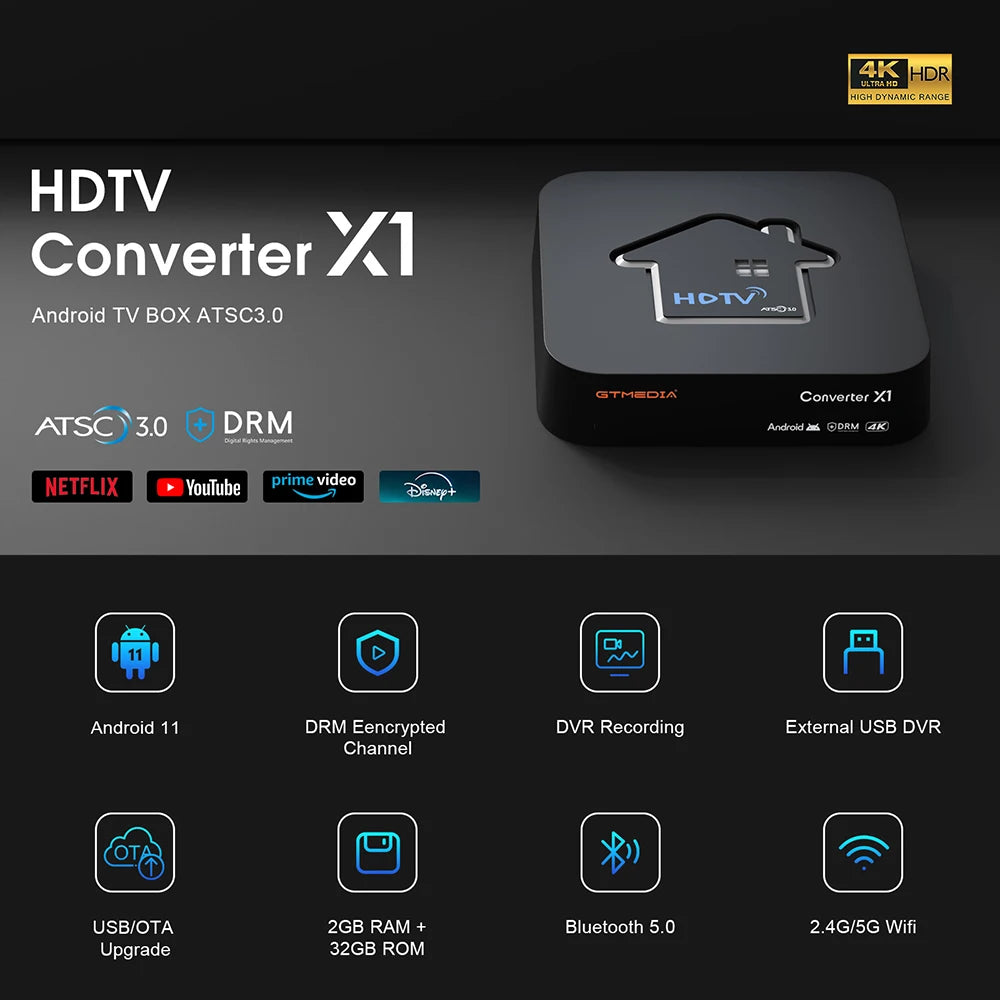 Gtmmedia X1 Atsc 3.0 4K Hdr Digital Tv Converter Box