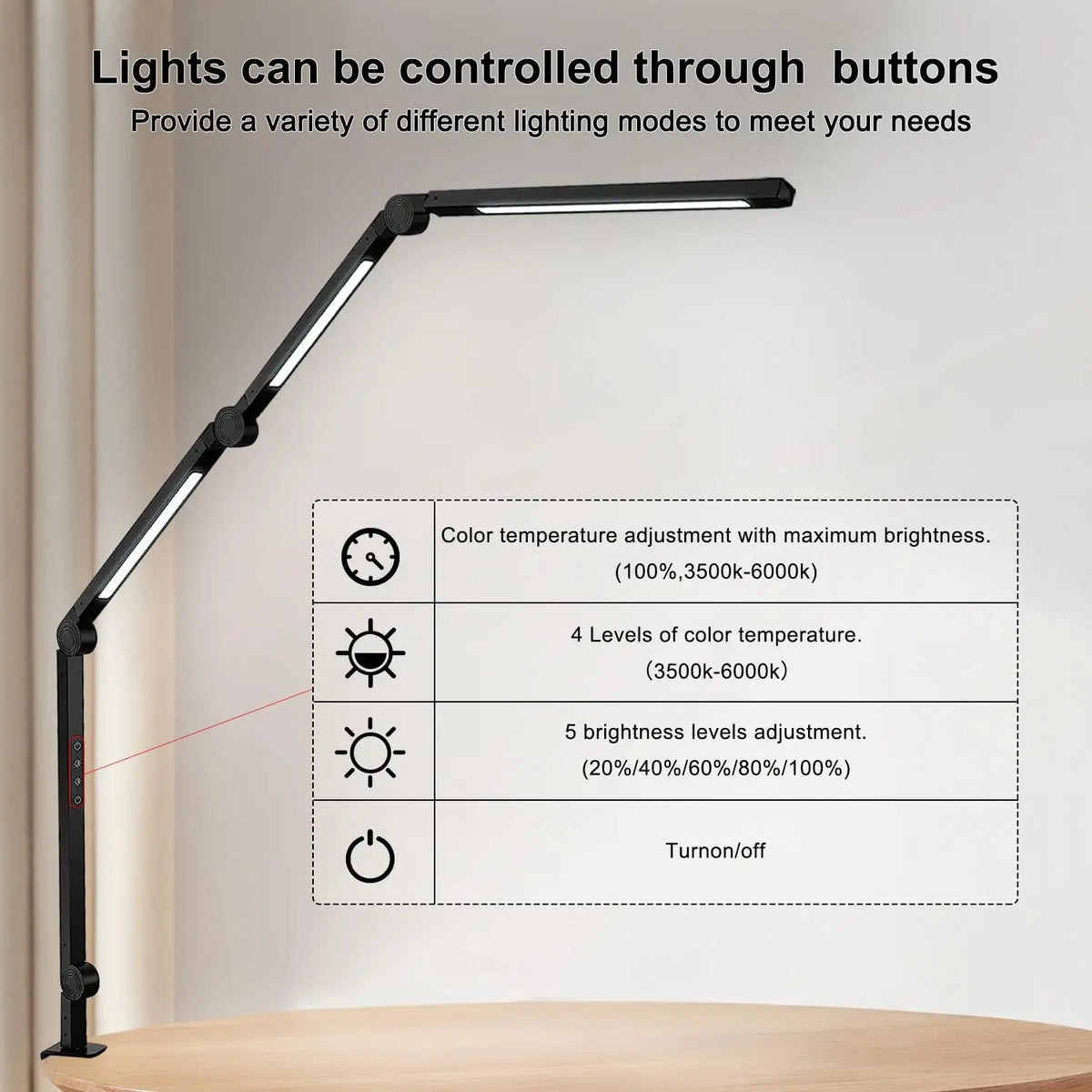 Adjustable LED Desk Lamp With Clamp And Touch Dimmer Button