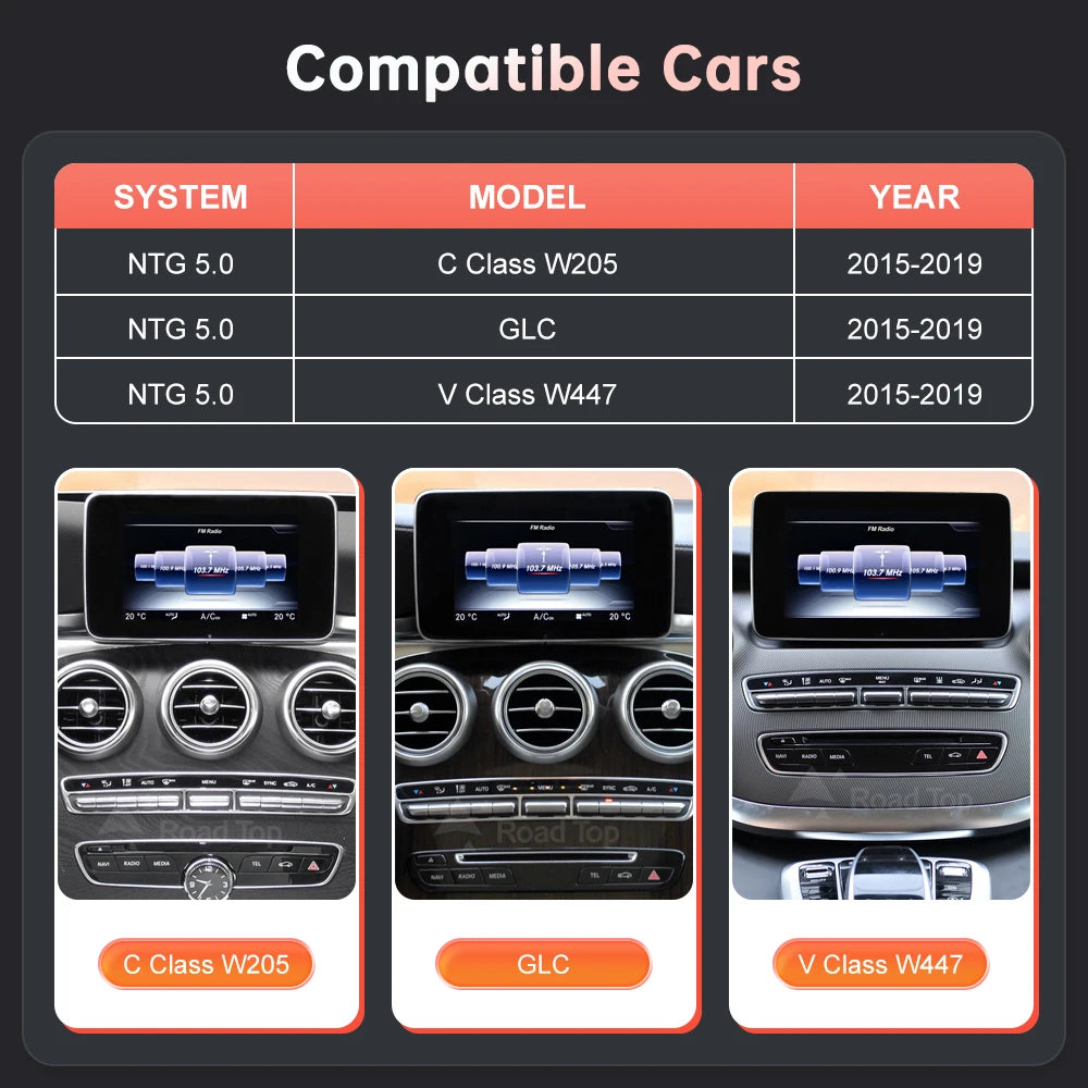Road Top Wireless CarPlay Android Auto Multimedia Screen for Mercedes-Benz