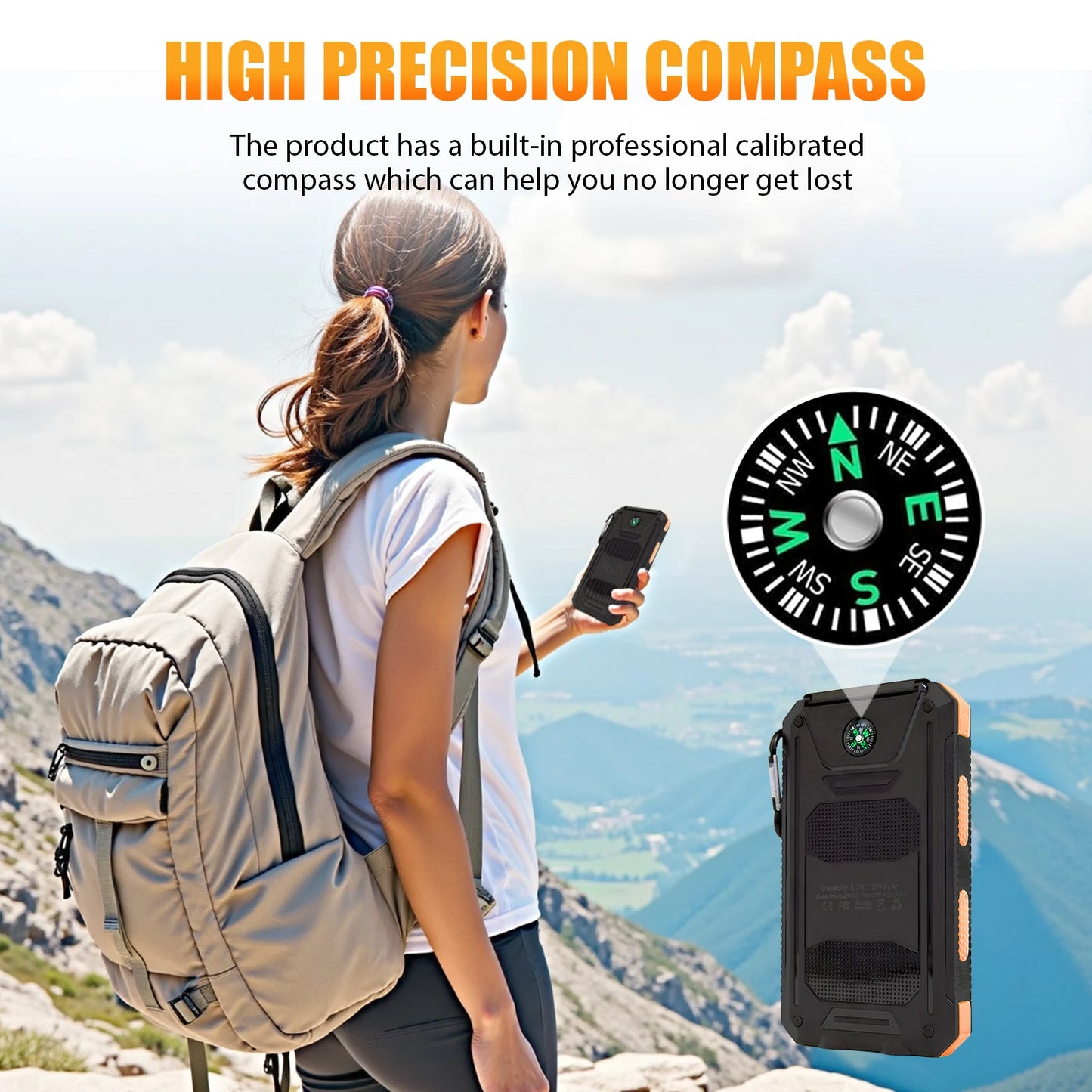 10000mAh Solar Power Bank With Wireless Charging And Led Light