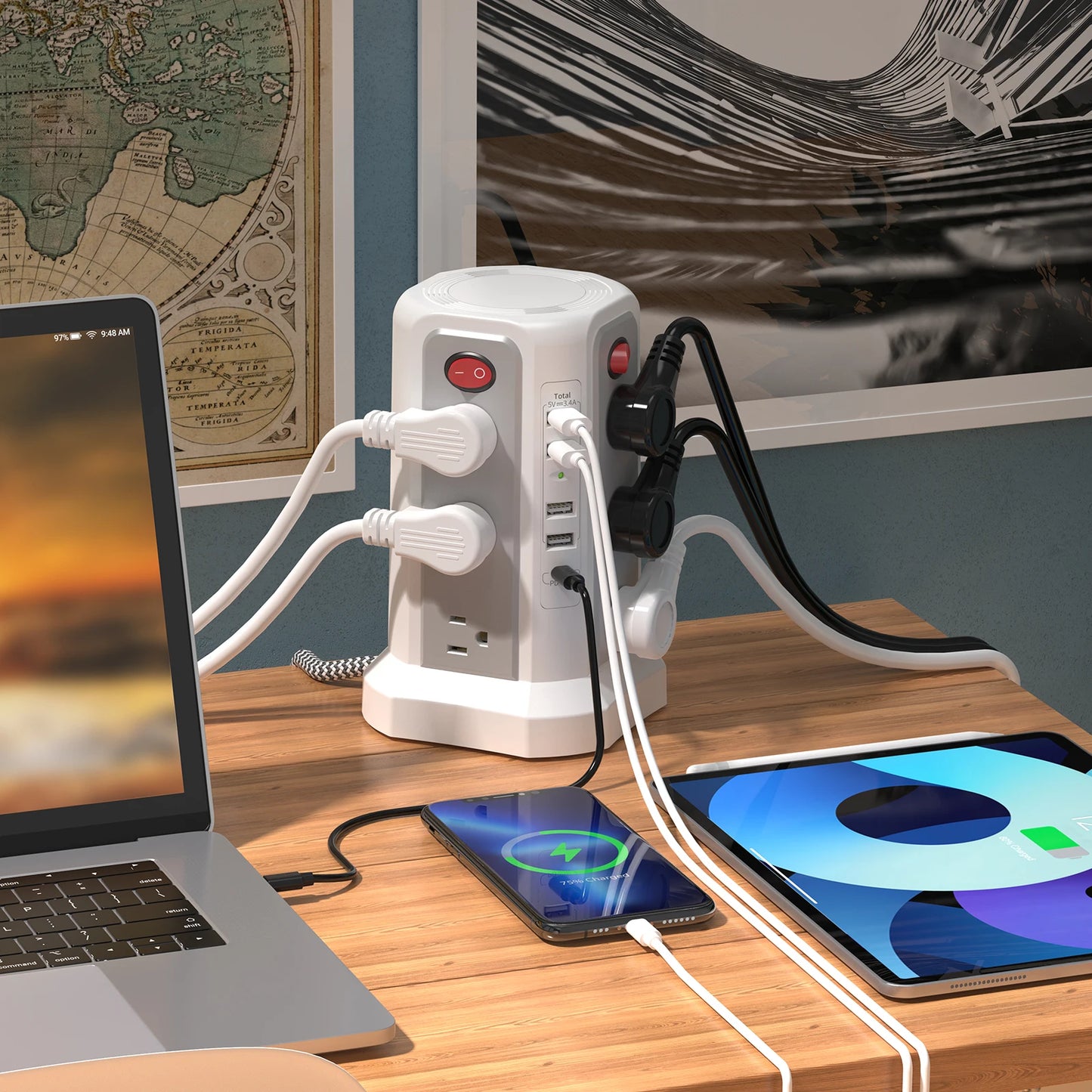 Passus Braided Extension Cord Plug In Board With PD20W Port
