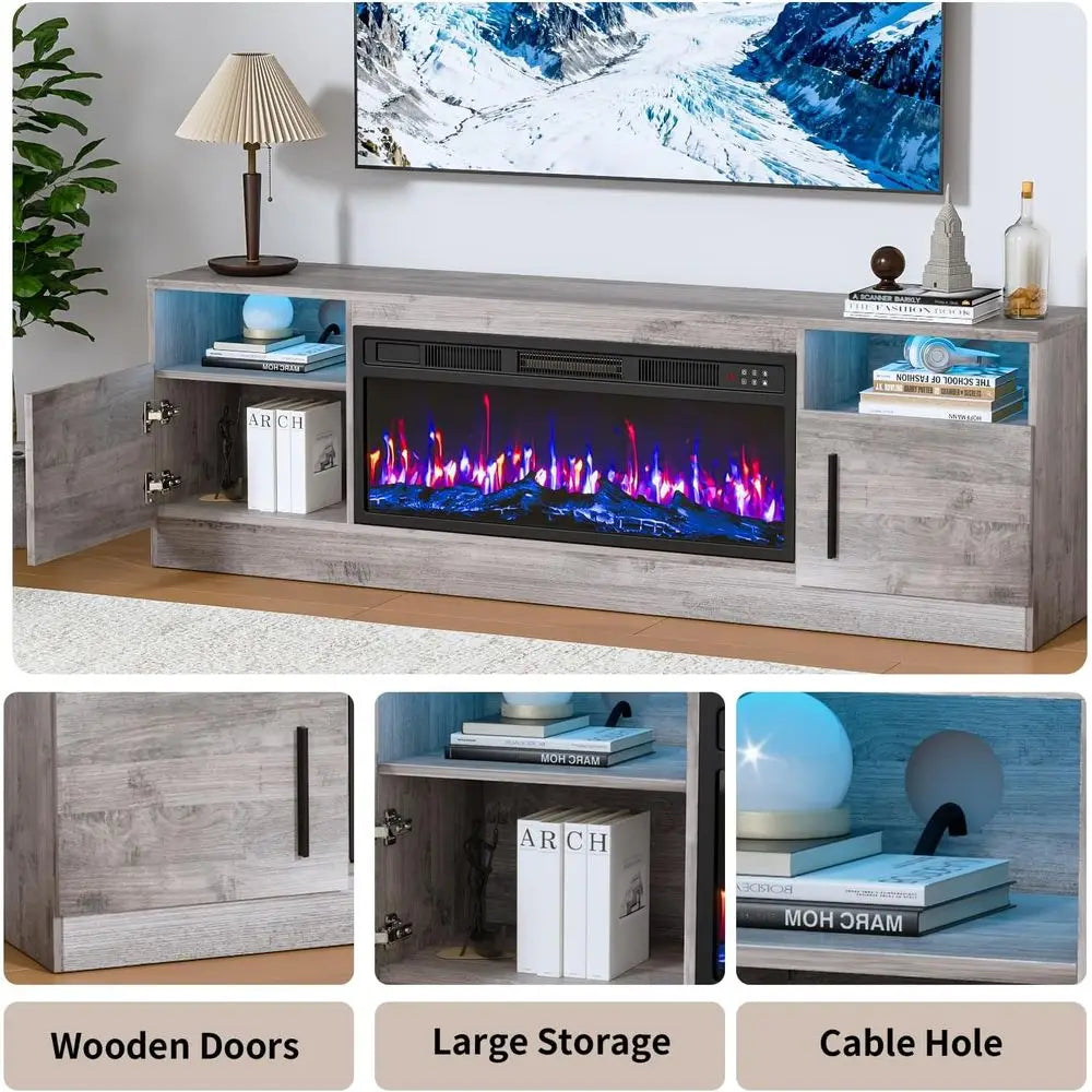 LED TV Entertainment Center With Media Storage And Remote Control