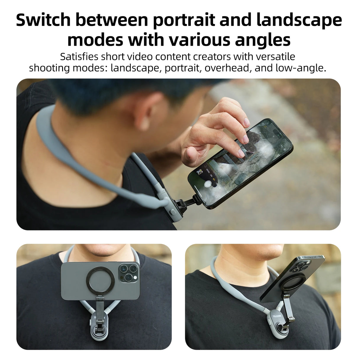 TELESIN Silicone Magnetic Neck Mount Quick Release Phone Stand for Iphone Magasafe SAMSUNG HUAWEI XIAOMI Universal Phone Holder