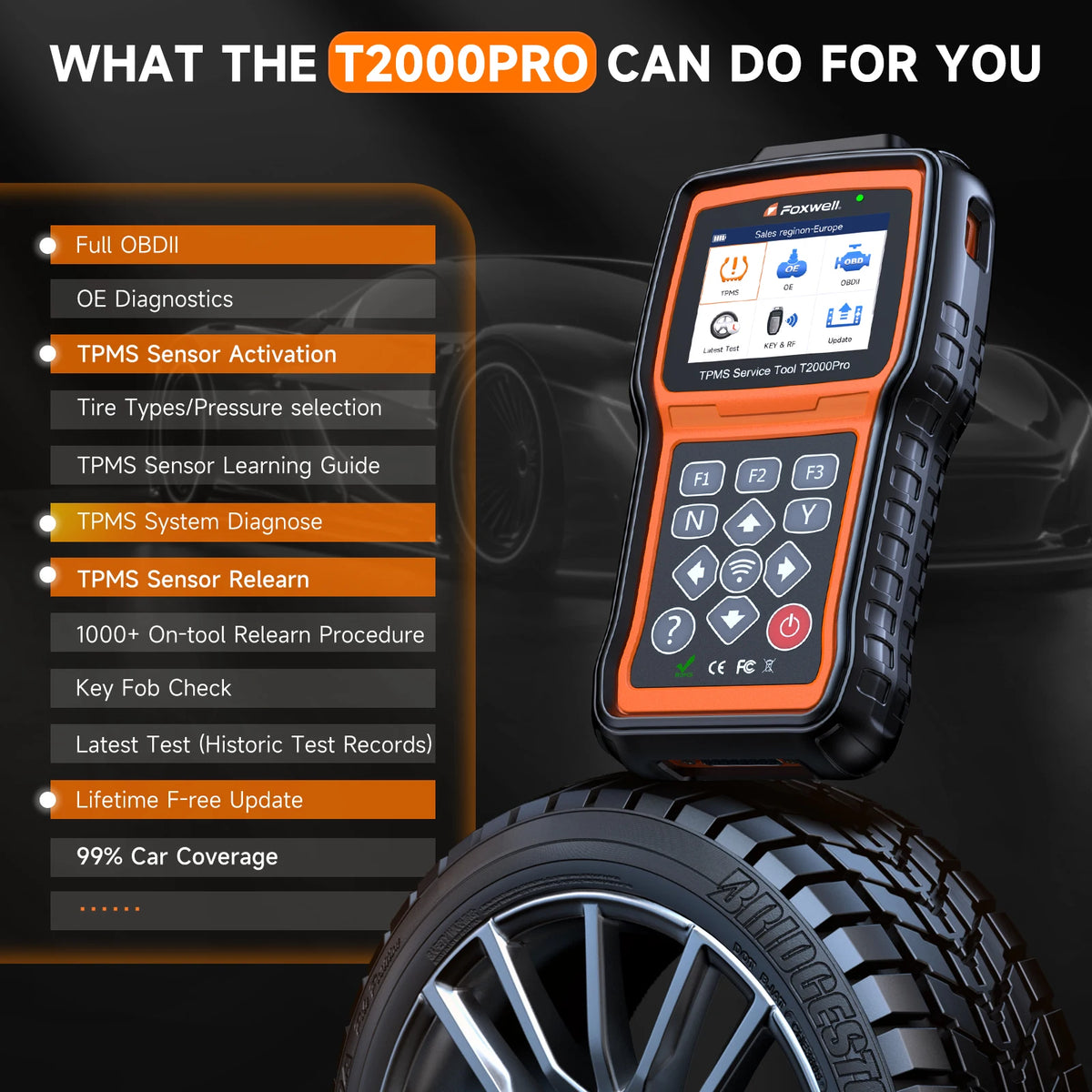 Foxwell T2000 Pro OBD2 TPMS Tire Pressure Diagnostic Programming Tool